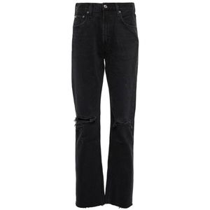 NWT Agolde Cherie High Rise Straight Jeans in Distortion Black Raw Hem Rips